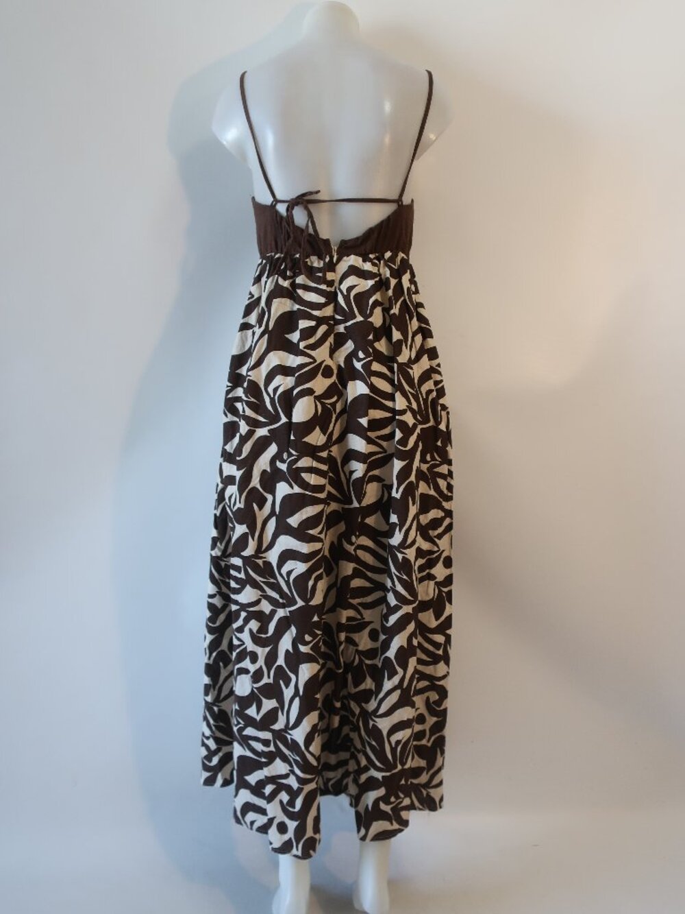 Womens Abercrombie & Fitch (Item-12) Brown Cream Tie Back Babydoll Maxi Dress M - Picture 9 of 11